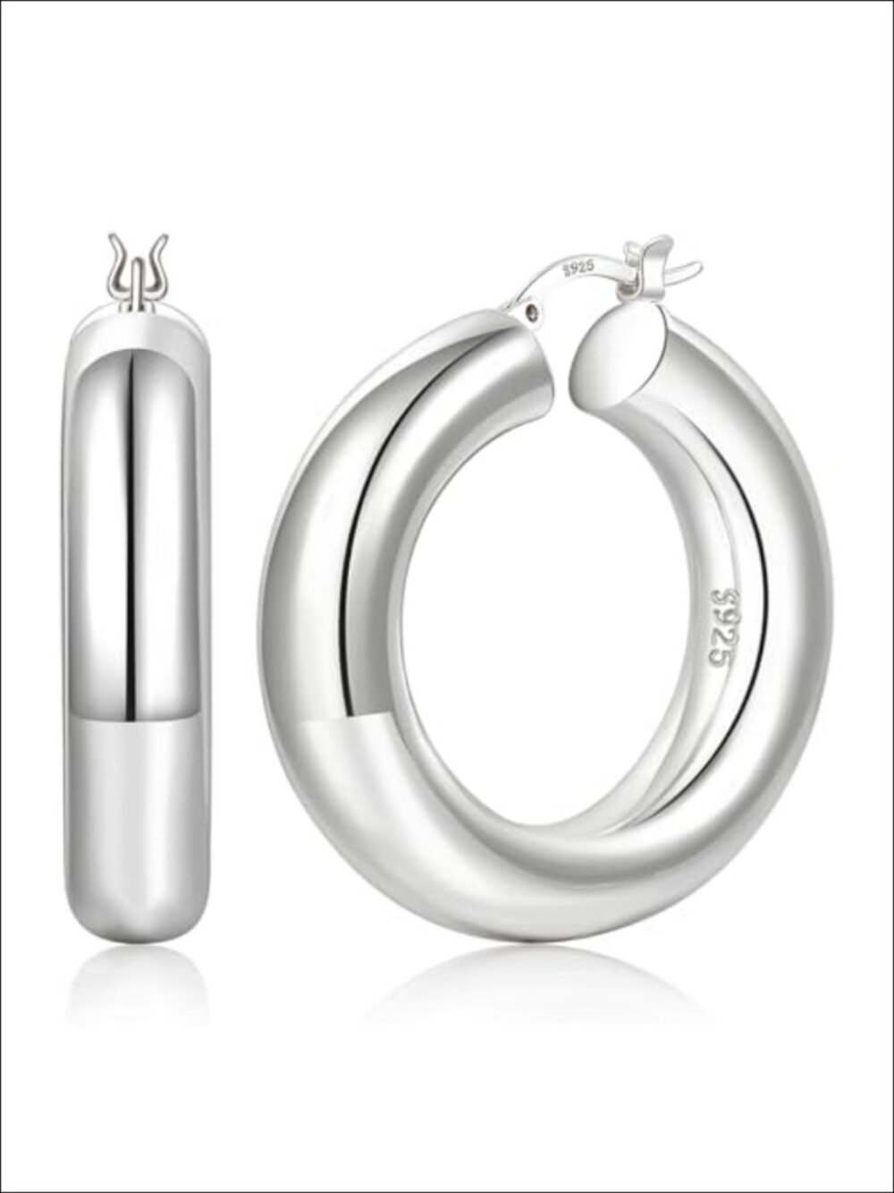 Chunky Hoop Earrings 925 Sterling Silver Post 14K Gold Plated Lightweight